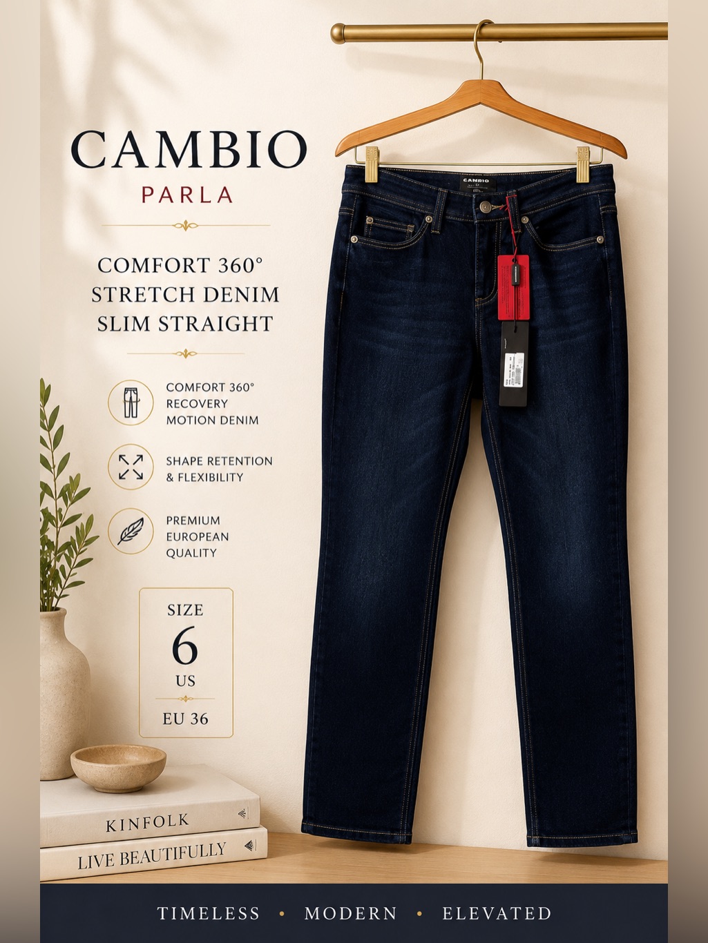 Cambio Parla Comfort 360 Stretch Slim Straight Dark Wash Jeans Size Us 6 (Eu 36)
